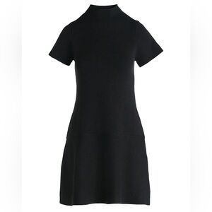 Black Short-Sleeve Mock-Neck Mini Dress